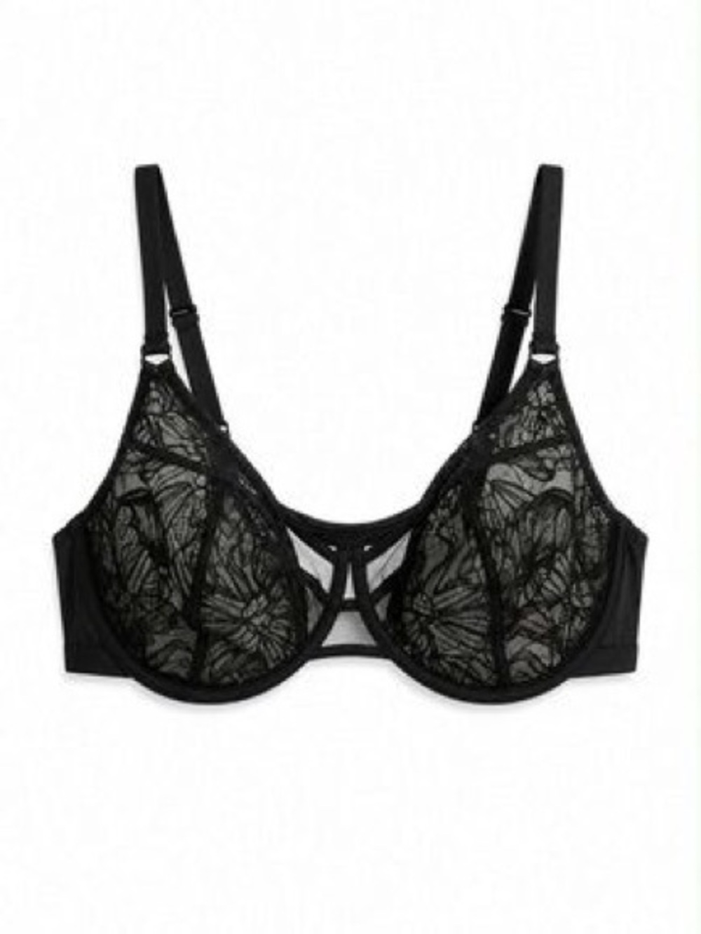 Deesse Black Sheer Lace Unlined Unpadded Underwire Bra size 38DDD Sexy Lingerie